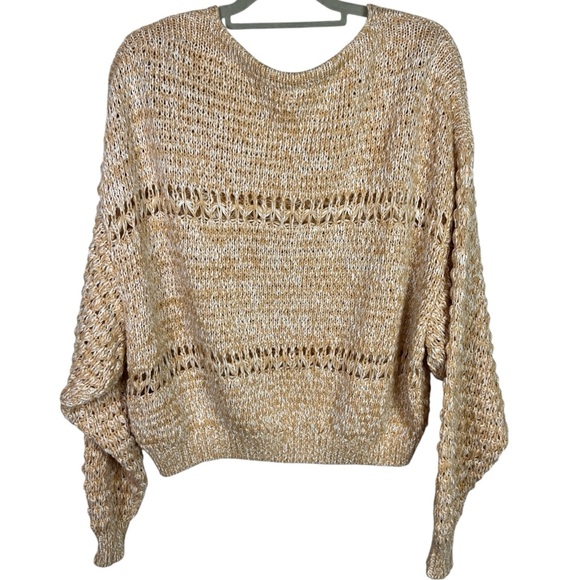 Free People Coconut Open Knit V-Neck Sweater in Sandy Combo Crop Slouchy Chunky - Picture 5 of 9